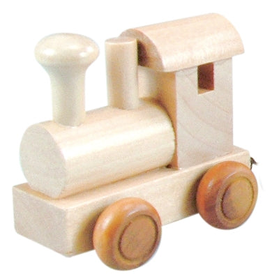 Mediniai žaislai raidžių-vagonų lokomotyvas