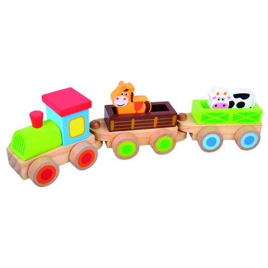 Mediniai žaislai traukinukas su gyvūnais, 3+