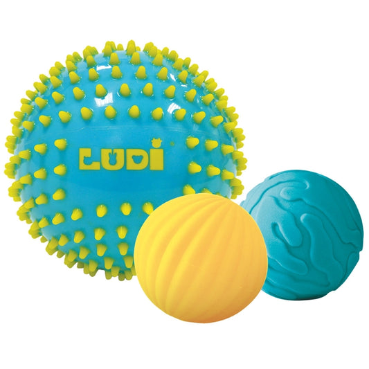 Žaislai vaikams sensoriniai kamuoliukai, mėlyna ir geltona 3 vnt.