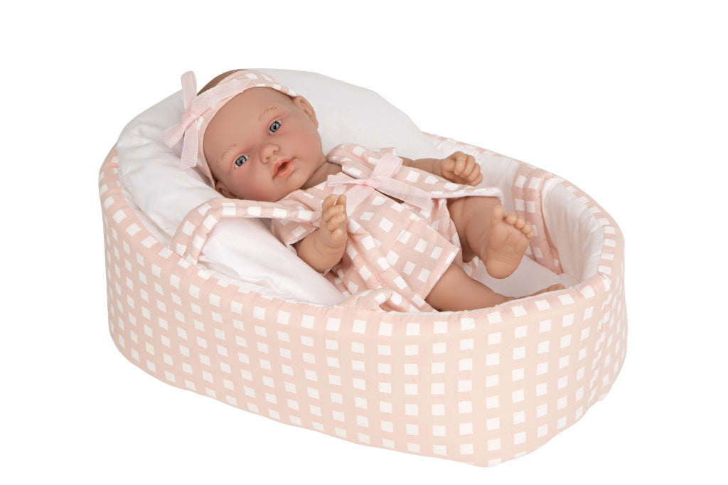 Arias lėlytė languotoje nešyklėje, oranžinėje, 26 cm